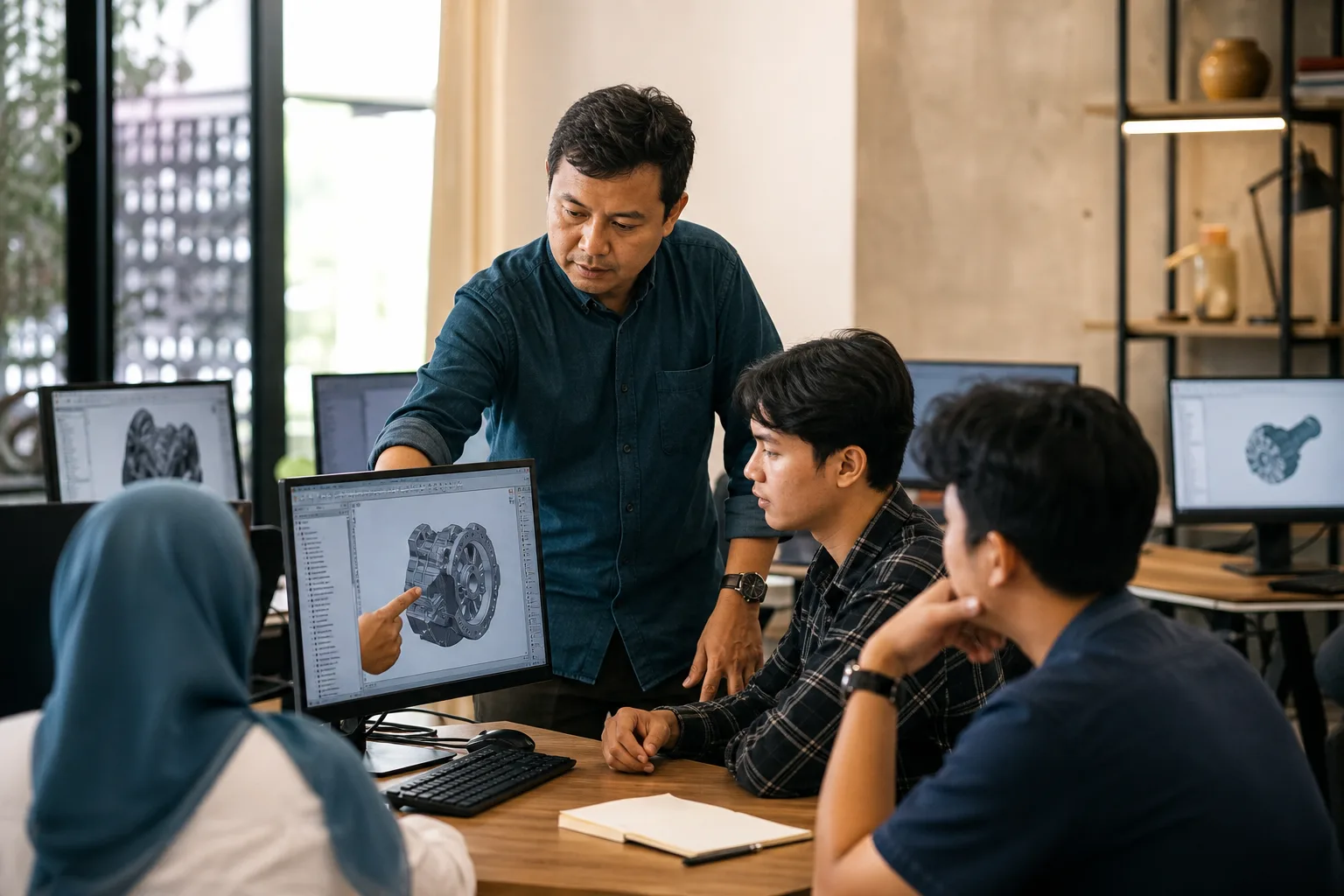 Sesi pelatihan CAD bersama engineer dan drafter