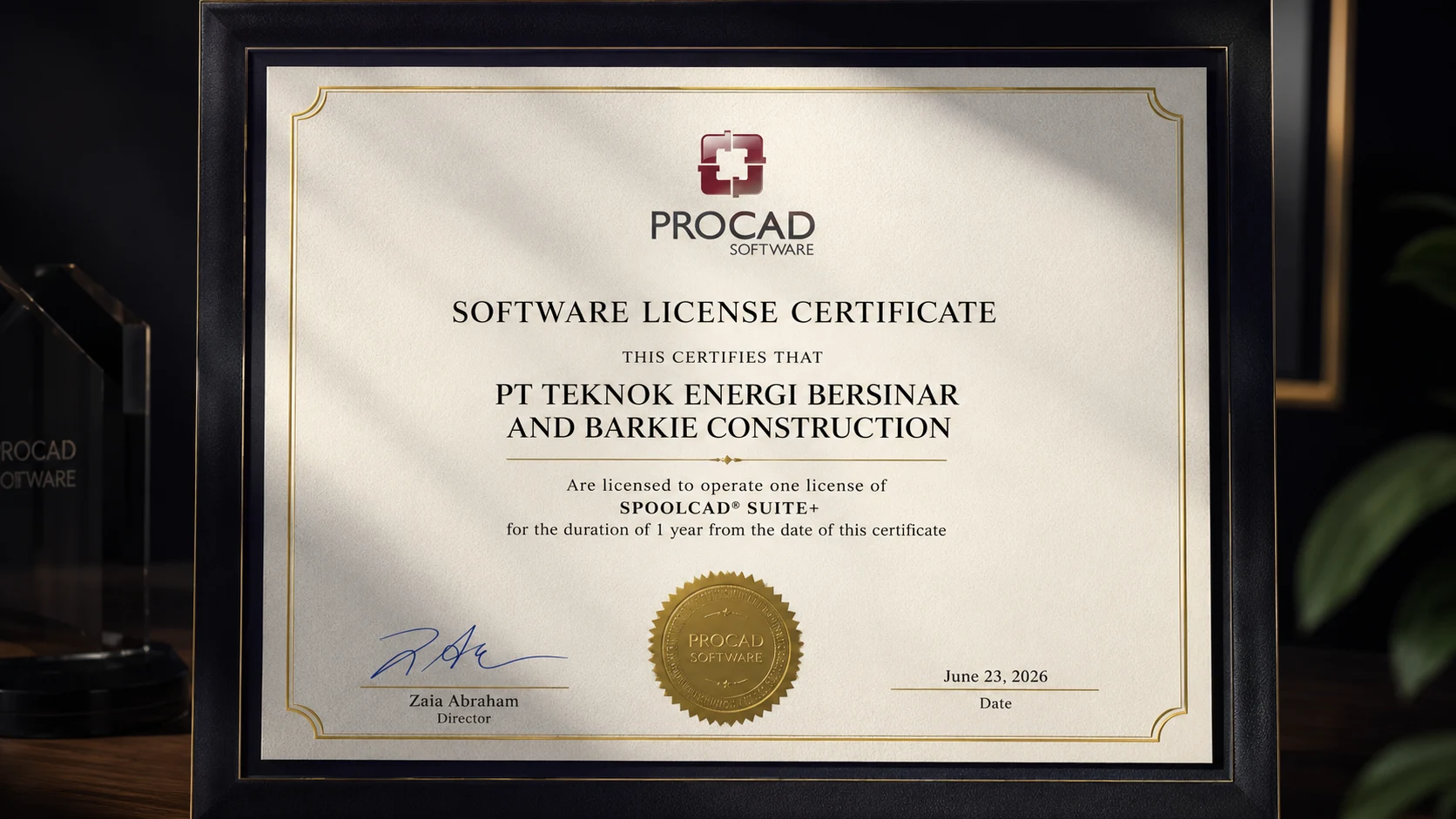 Sertifikat lisensi PROCAD Software